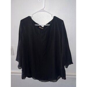 Acevog black top plus size XXL sheer lined short sleeve NEW pullover